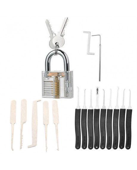 19-in-1 Practice Padlock Set with Locking Picking Tools Transparent