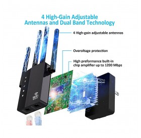 Wireless Wifi Repeater Router 1200Mbps Dual-Band 2.4/5G 4Antenna Wi-Fi Range Extender Wi-Fi Routers