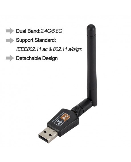 600 Mbps Dual Band 2.4/5Ghz Wireless USB WiFi Network Adapter w/Antenna 802.11AC