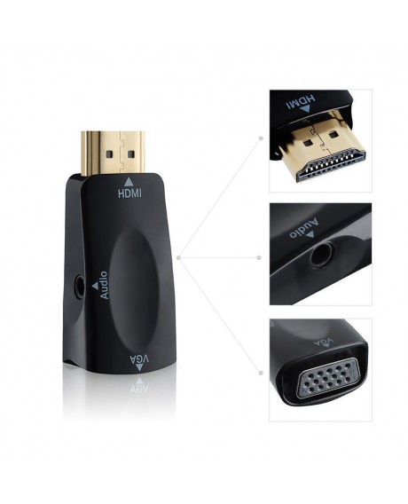 HDMI Male to VGA Female 1080p Video Converter Adapter 3.5mm Audio Cable fo PC RF