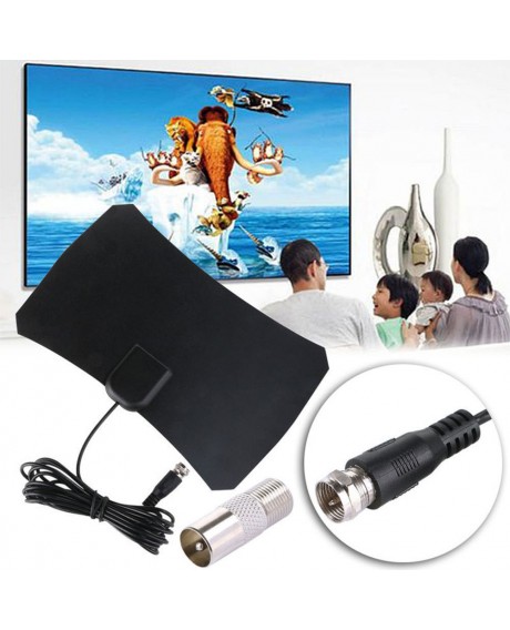 50 Mile Range Thin Flat Indoor HDTV Amplified HD TV VHF Antenna 10FT Coax Black