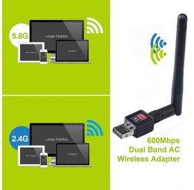 150 Mbps Dual Band 2.4/5Ghz Wireless USB WiFi Network Adapter w/Antenna 802.11AC
